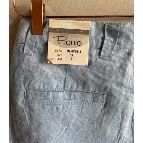 BOHIO Mens Linen Shorts Light Blue Casual Summer Waist Size 32 Inseam 9” - Picture 9 of 10